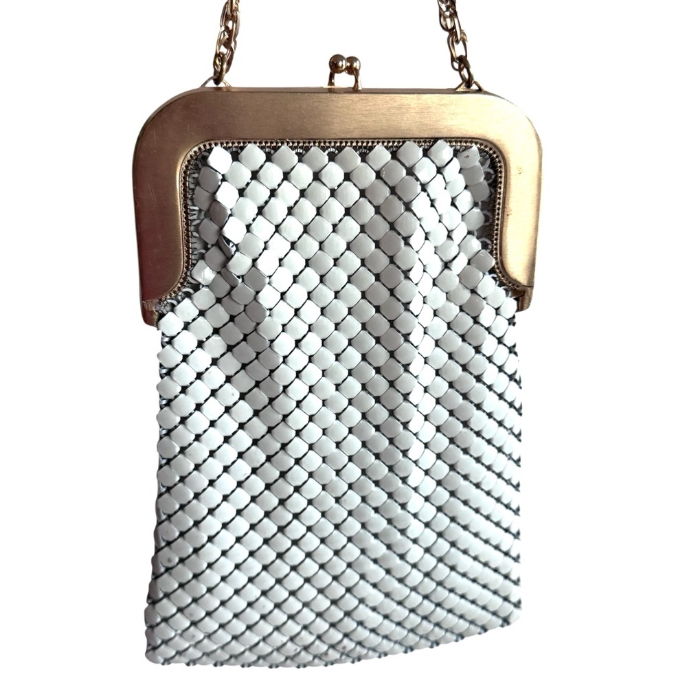 Vintage Whiting & Davis Purse Large Mesh Metal Matte Gold Cream 2816 Lined